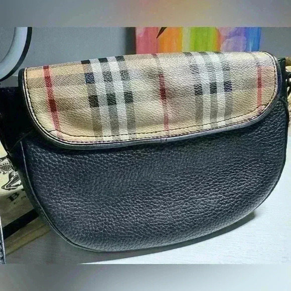 BURBERRY Haymarket Check MaydownCrossbody Bag Black - Picture 6 of 15